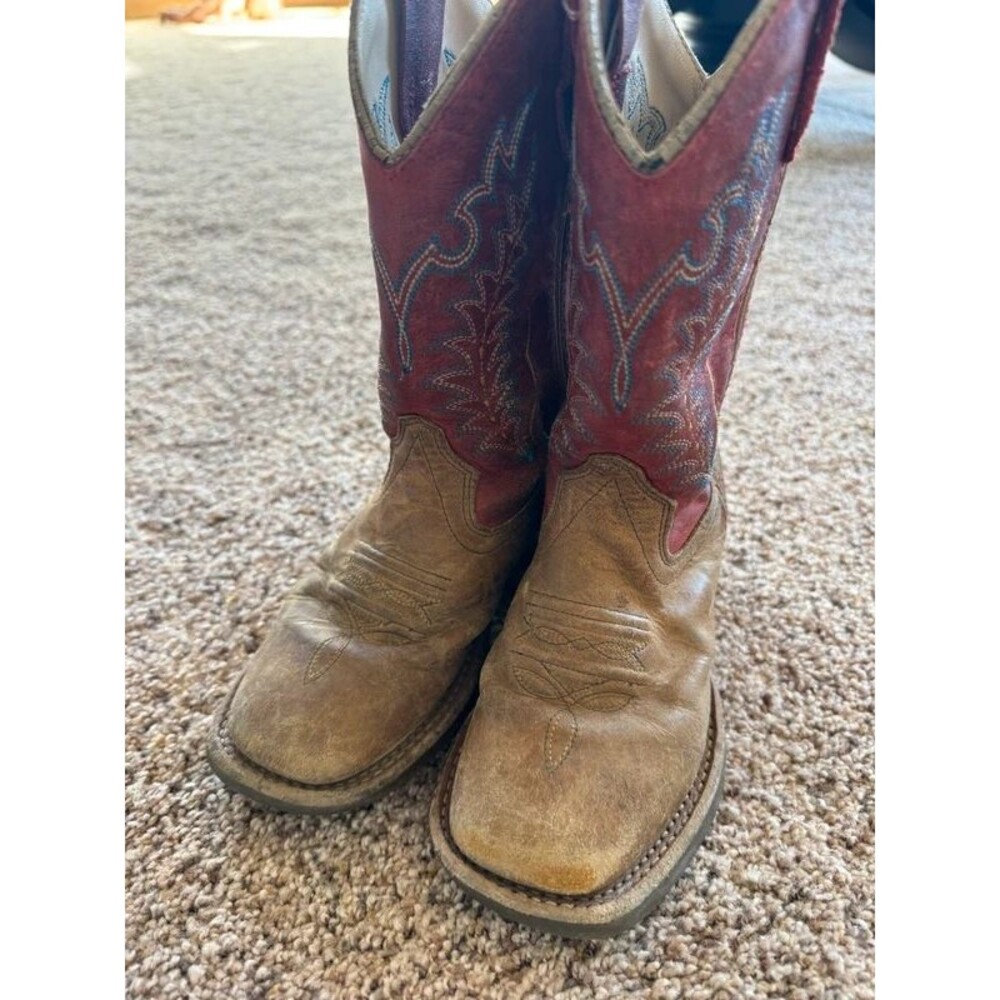 Old West Youth Leather Square Toe Western Boots Style BSC1959 Size 10.0-D